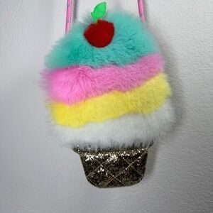Faux Fur Ice Cream Cone Crossbody Bag Multi Color Gold Glitter Novelty
